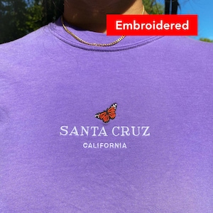 Santa Cruz California t-shirt, butterfly vintage tee embroidered, comfort colors UNISEX