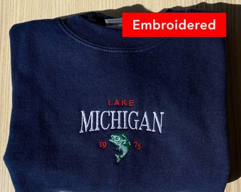 Lake Michigan Sweatshirt, embroidered crewneck vintage