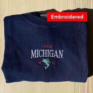 Lake Michigan Sweatshirt, embroidered crewneck vintage