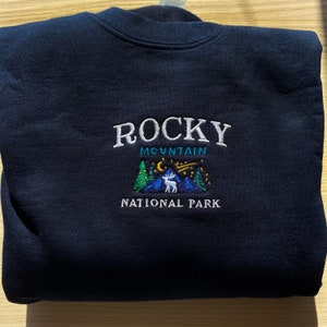 Sweat-shirt du parc national des Montagnes Rocheuses, col rond vintage brodé d'étoiles du Colorado