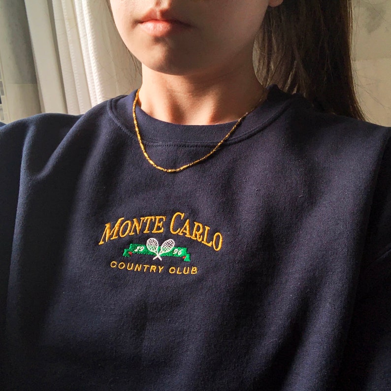 Monte Carlo Vintage sweatshirt, embroidered Tennis Crewneck, Monaco Sweater image 1