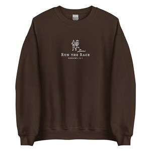 Run the Race | vintage Christian Sweatshirt embroidered, Bible Verse Crewneck, inspirational Religious Sweater gift, retro sport pullover
