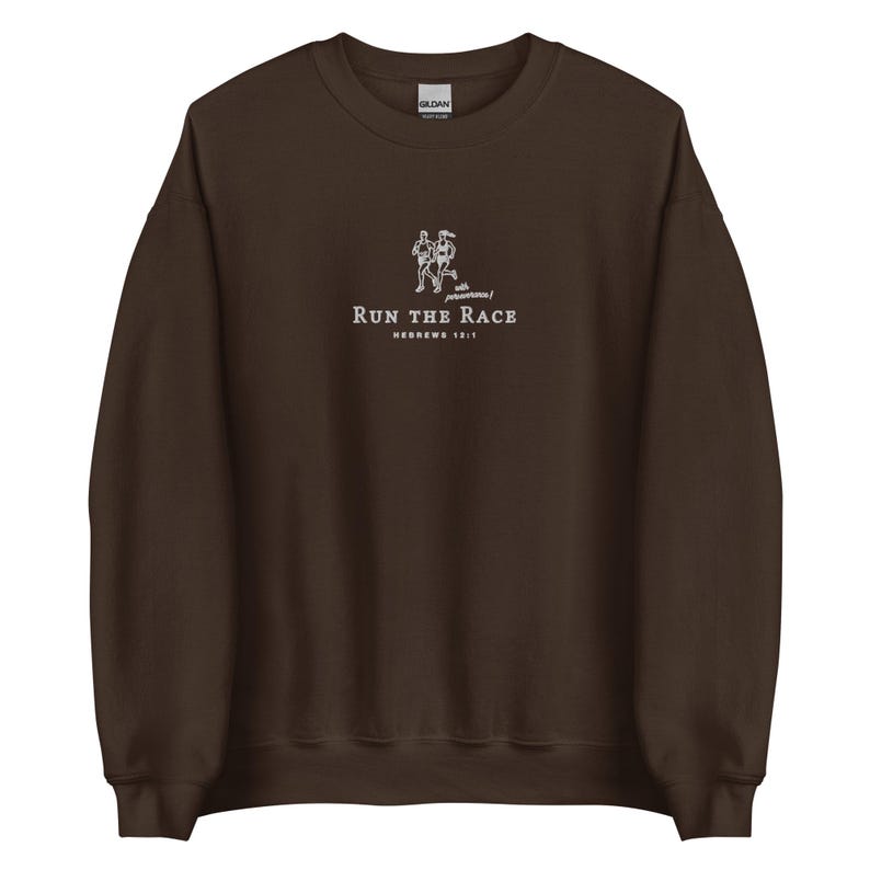 Run the Race | vintage Christian Sweatshirt embroidered, Bible Verse Crewneck, inspirational Religious Sweater gift, retro sport pullover