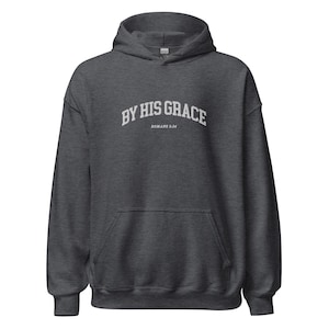 By His Grace | embroidered Christian hoodie vintage, Christian Men Gift, faith streetwear, aesthetic Christian gym apparel