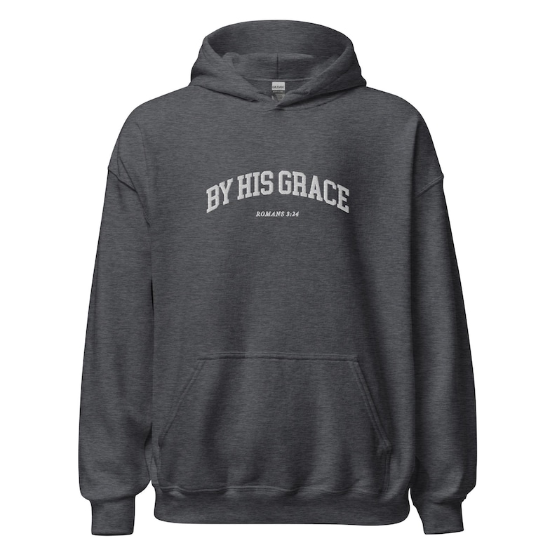 By His Grace | embroidered Christian hoodie vintage, Christian Men Gift, faith streetwear, aesthetic Christian gym apparel