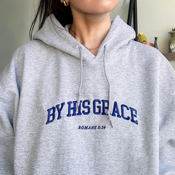 By His Grace | Embroidered Christian Hoodie Vintage
