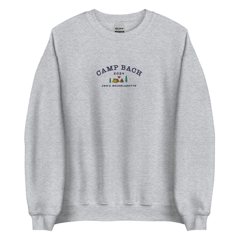 Custom Camp Bachelorette Embroidered Sweatshirt, Personalized Vintage Camp Bach crewneck, Hiking Bridal Party sweater, Lake Bachelorette,