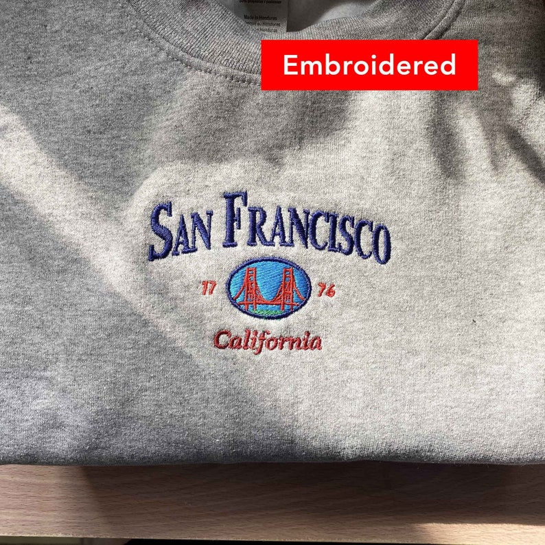 San Francisco Sweatshirt, vintage california crewneck embroidered, Golden Gate Bridge sweater 