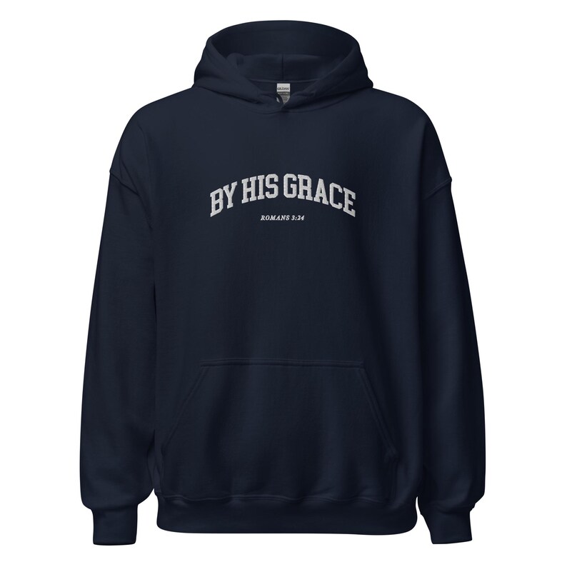 By His Grace | embroidered Christian hoodie vintage, Christian Men Gift, faith streetwear, aesthetic Christian gym apparel