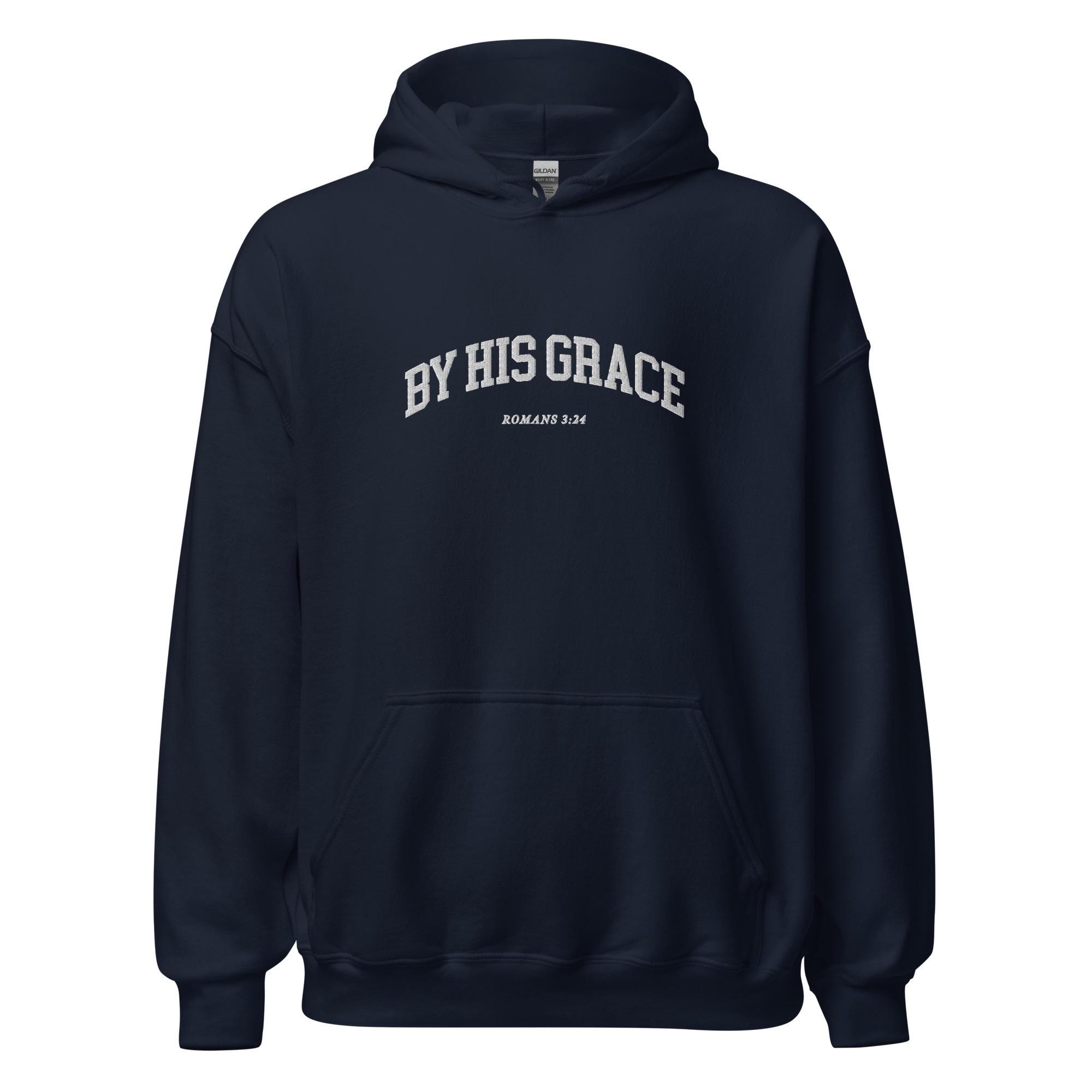 By His Grace | embroidered Christian hoodie vintage, Christian Men Gift, faith streetwear, aesthetic Christian gym apparel