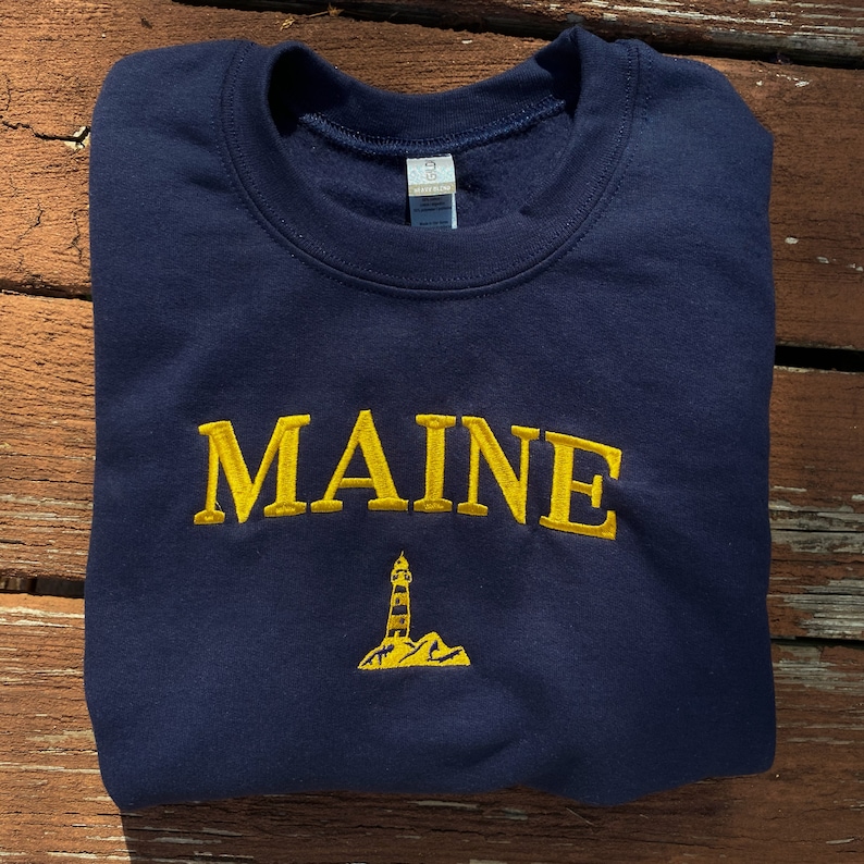 Maine Vintage Crewneck Sweatshirt Embroidered Lighthouse Etsy