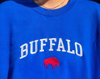 Sudadera con bordado de búfalo, jersey vintage de cuello redondo de Buffalo NY Football, Let's Go Buffalo, jersey para el día del partido, regalo para fanáticos del fútbol.