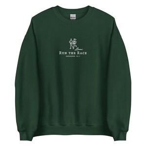 Run the Race | vintage Christian Sweatshirt embroidered, Bible Verse Crewneck, inspirational Religious Sweater gift, retro sport pullover