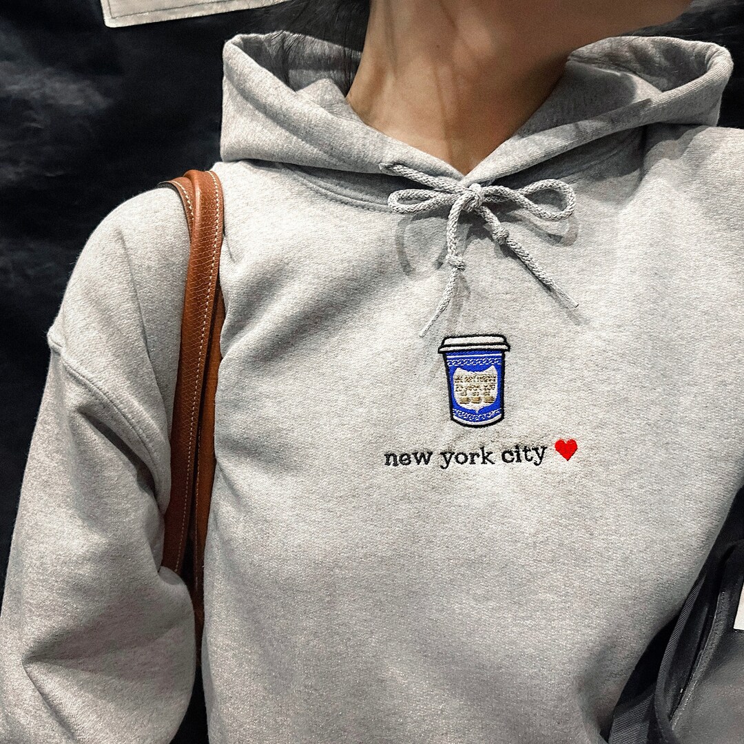 New York City Coffee Cup Hoodie | NYC Embroidered Sweatshirt With Heart ...