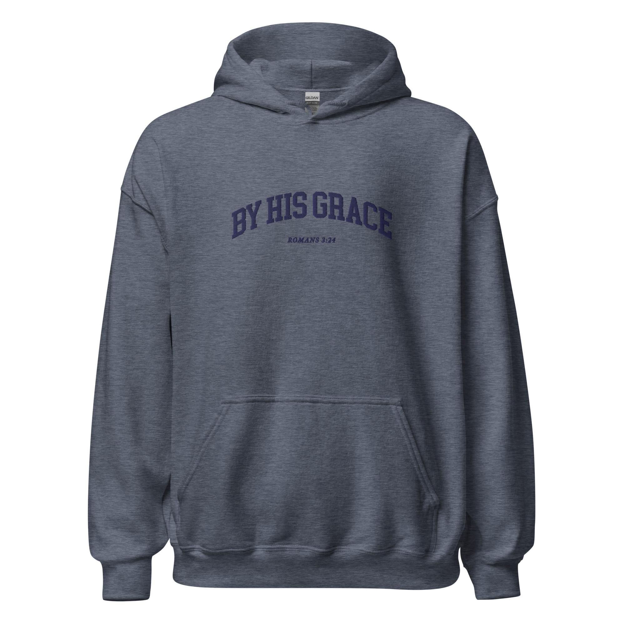 By His Grace | embroidered Christian hoodie vintage, Christian Men Gift, faith streetwear, aesthetic Christian gym apparel