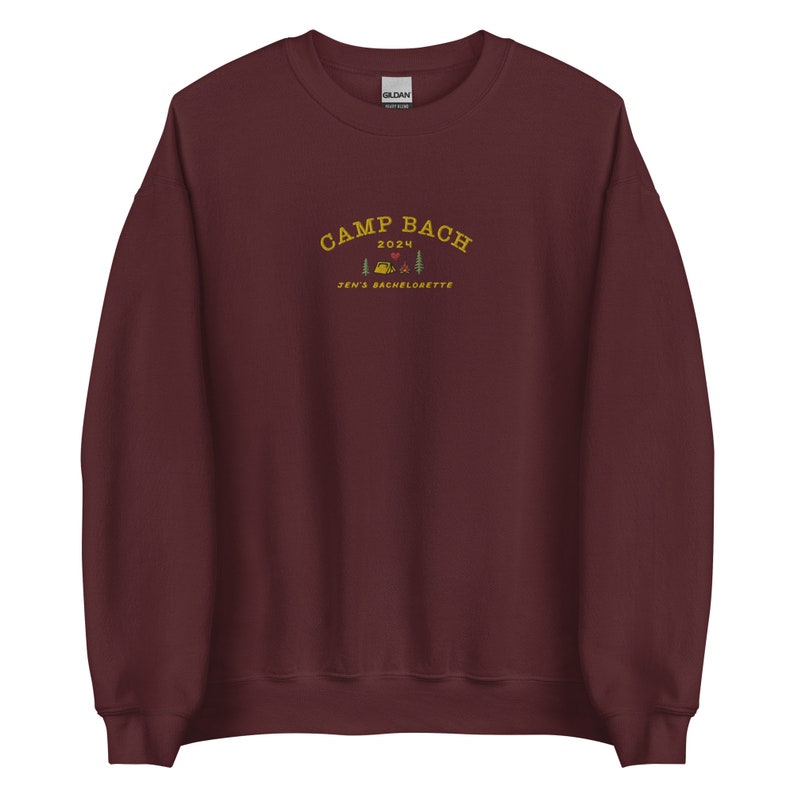 Custom Camp Bachelorette Embroidered Sweatshirt, Personalized Vintage Camp Bach crewneck, Hiking Bridal Party sweater, Lake Bachelorette,
