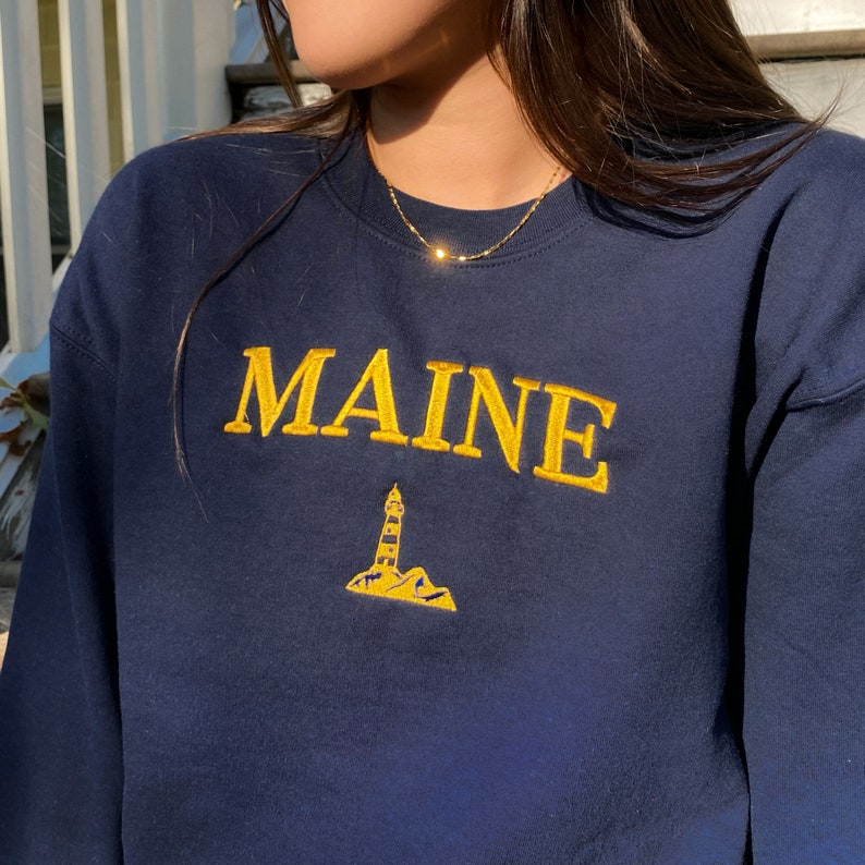 Maine Vintage Crewneck Sweatshirt Embroidered Lighthouse Etsy