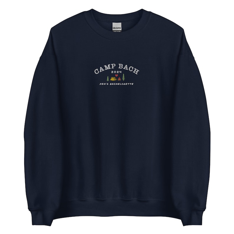 Custom Camp Bachelorette Embroidered Sweatshirt, Personalized Vintage Camp Bach crewneck, Hiking Bridal Party sweater, Lake Bachelorette,