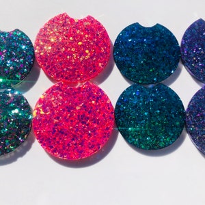 COLOR SHIFT CHUNKY Glitter Car Coasters (Set of 2) - Resin Epoxy Glitter Coasters - Resin Car Coasters - Glitter Car Coasters - Car Bling