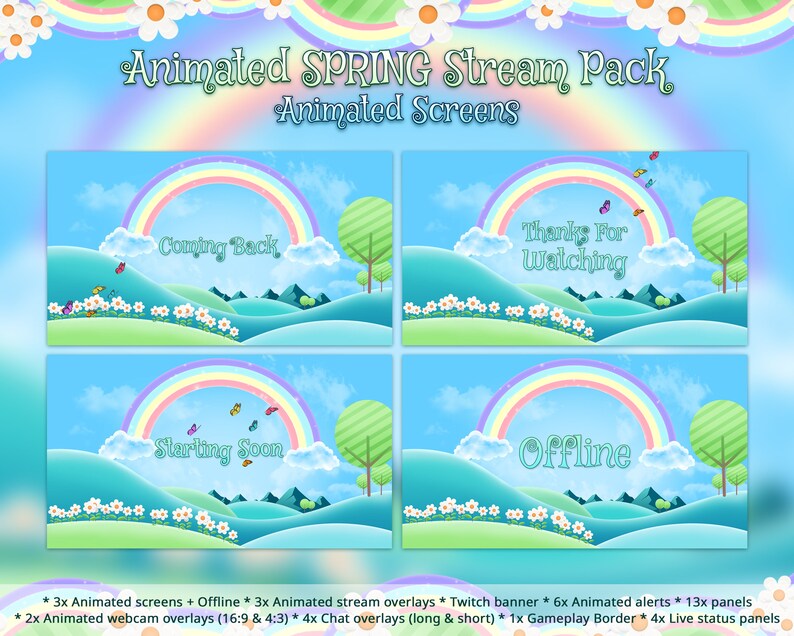 Animated Twitch Overlays, Spring Overlays, Summer Stream Pack, Alerts ...
