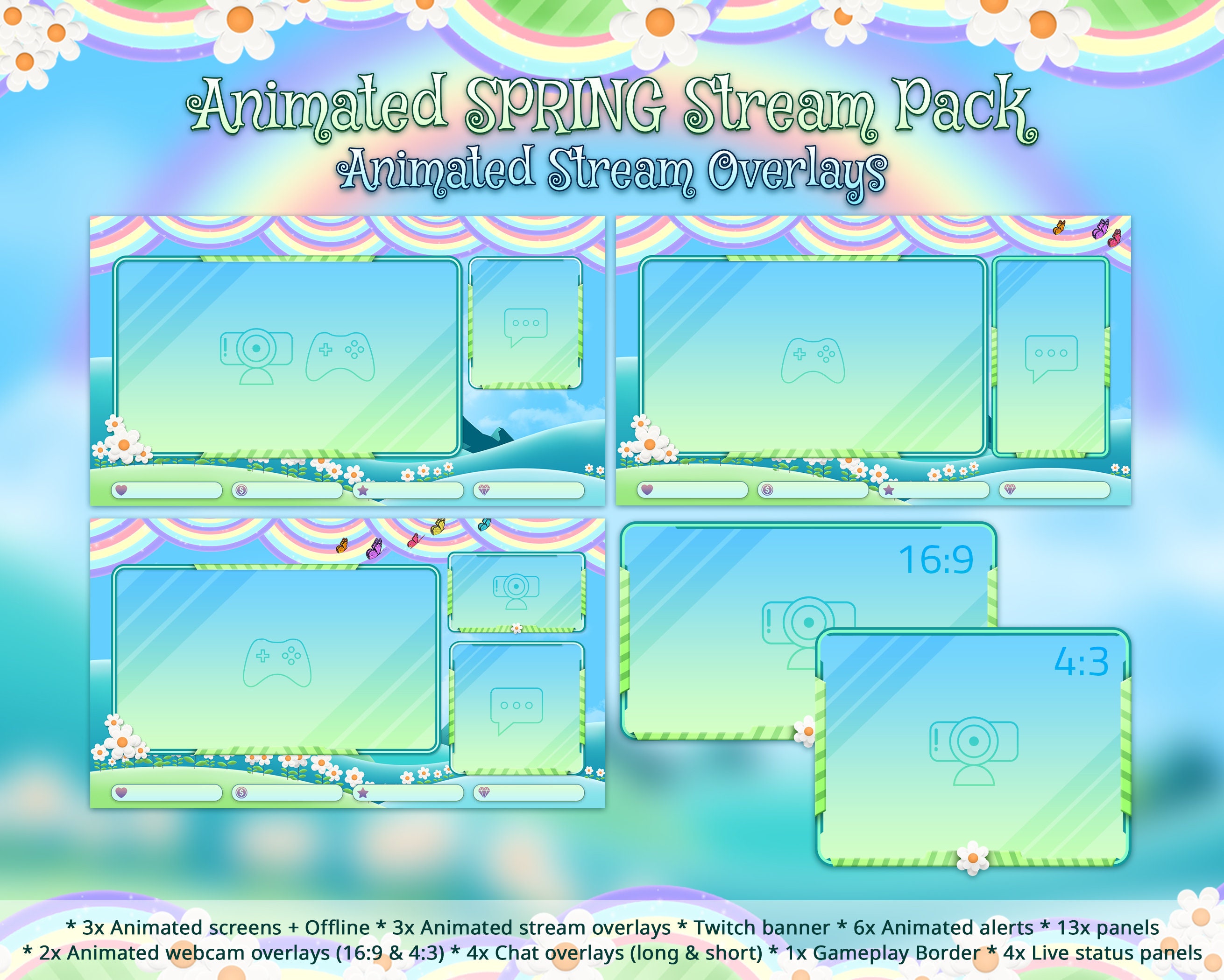 Animated Twitch Overlays, Spring Overlays, Summer Stream Pack, Alerts ...