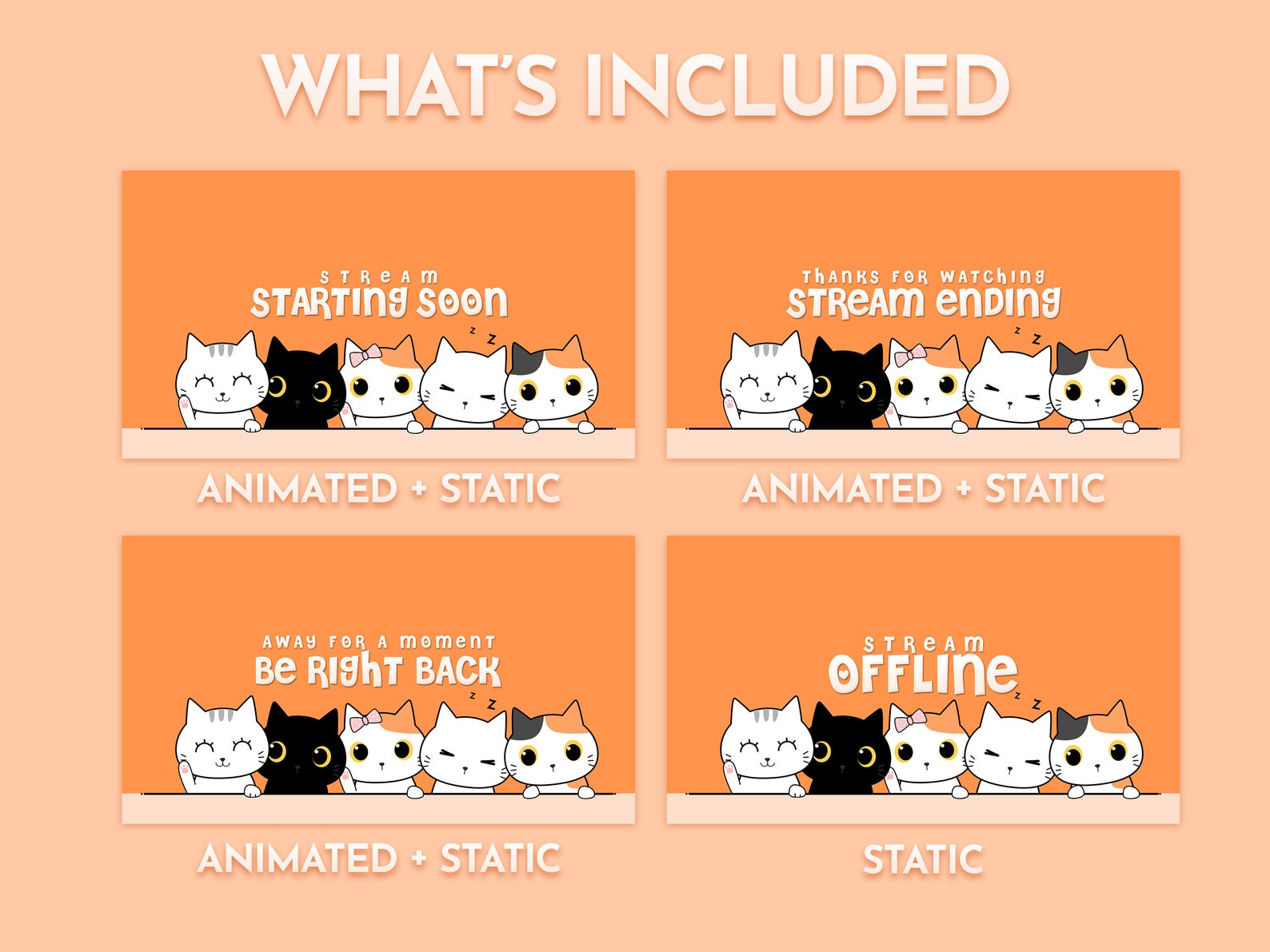 Cute Cats Twitch Screens animated Etsy