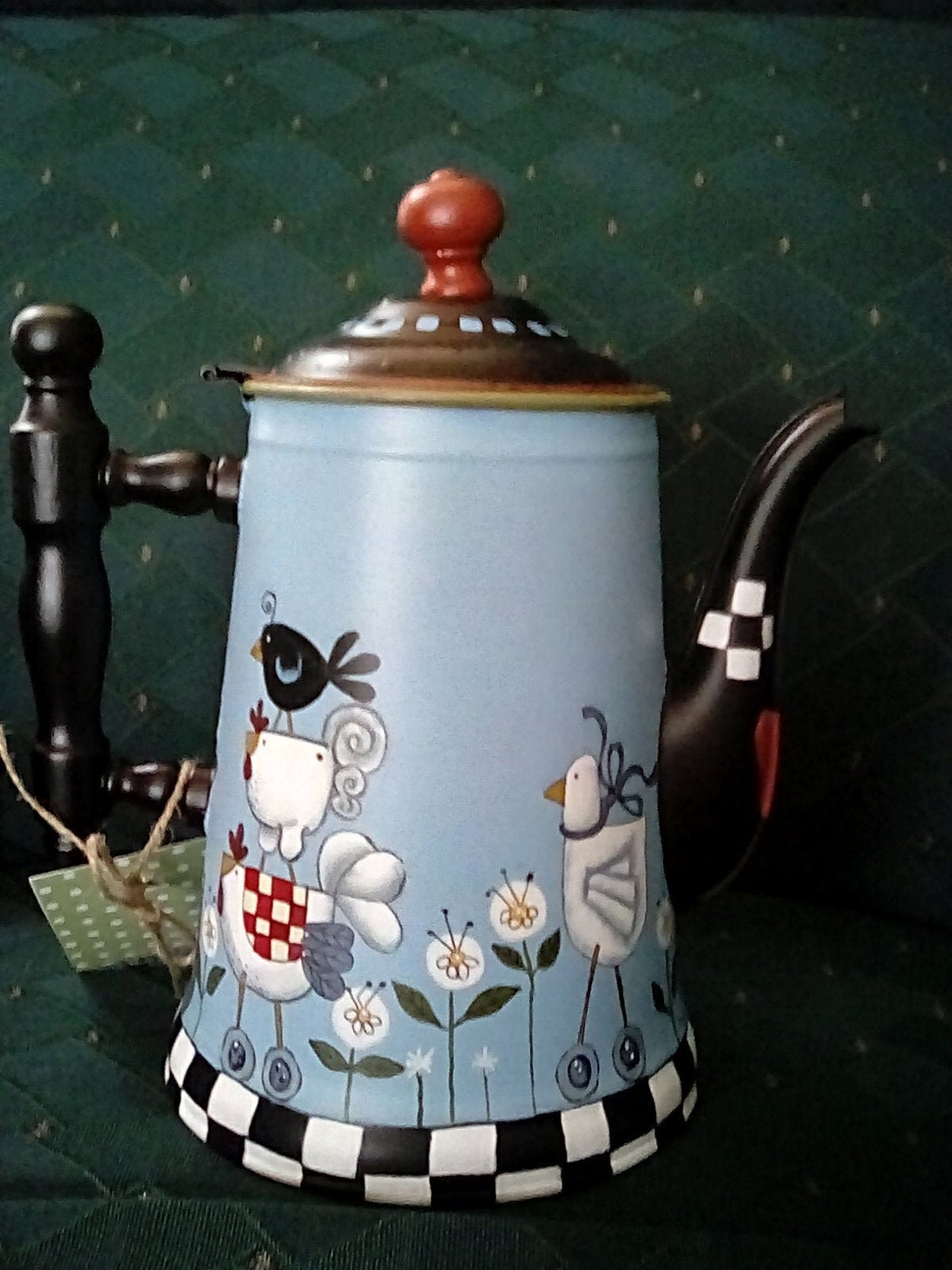 Small coffee pot painted by me with a Shara Reiner design. Etsy