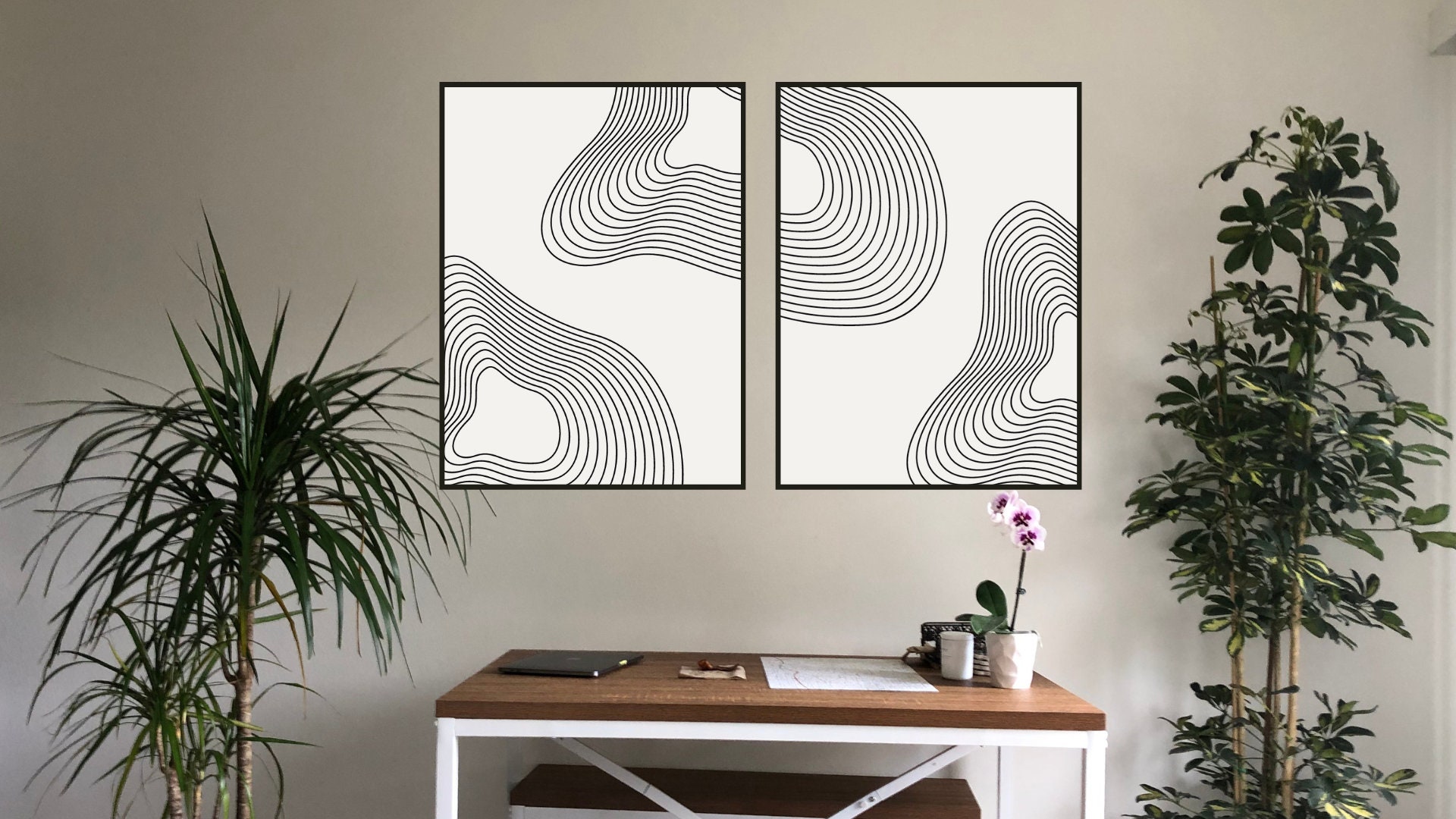 Minimalist Lines Art 2 | Black and Beige Lines | Digital Download | Mid ...