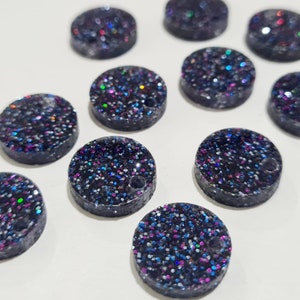 20 pcs 14mm Laser Cut Holographic Blue Glitter Acrylic Circles with or without 2mm hole