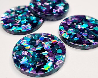 ON SALE - 6 pcs 28mm Laser Cut Chunky Peacock Glitter Acrylic Circle Dangles