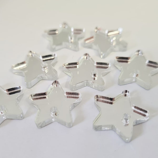 20 pcs 16mm Laser Cut SILVER MIRROR Acrylic STARS with or without 2mm hole