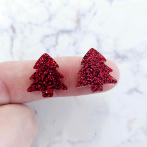 10 pieces (5 pairs) 16mm Laser Cut Red Glitter Acrylic Christmas Trees