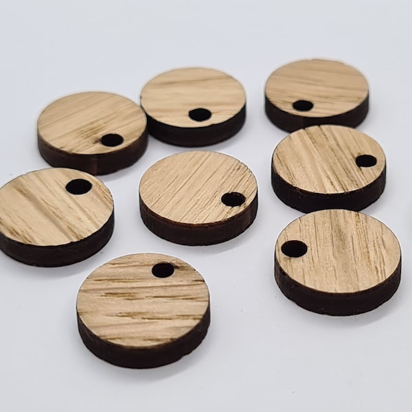 20 pcs 14mm Oak Wood Laser Circles with or without 2mm hole