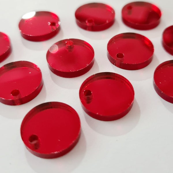 20 pcs 14mm Laser Cut Red Mirrored Acrylic Circles with or without 2mm hole