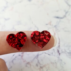 10 pcs 14mm Laser Cut Chunky Red Glitter Acrylic Love Hearts