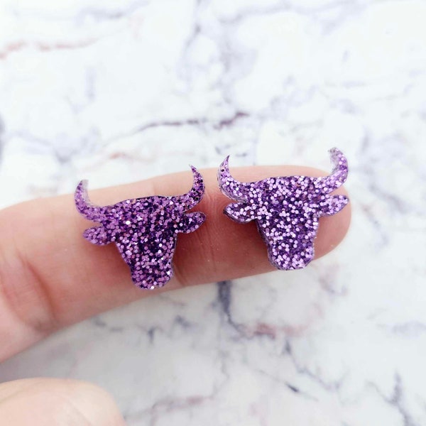 10pcs 17mm Laser Cut PURPLE Glitter Acrylic BULL HEADS