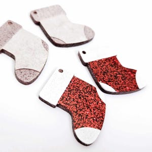 6 pcs 30mm Laser Cut RED GLITTER Acrylic STOCKING Dangle Earring Blanks