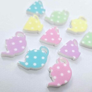 10 pcs 20mm PASTEL Polka Dot Acrylic Teapot & Teacup MIXED PACK
