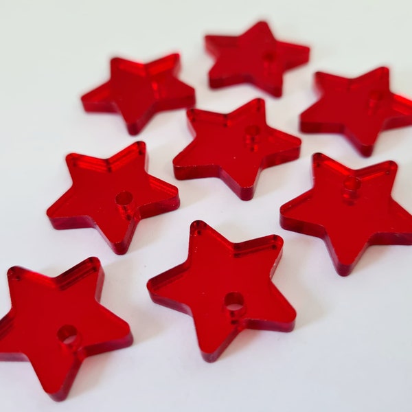 20 pcs 16mm Laser Cut RED MIRROR Acrylic STARS with or without 2mm hole