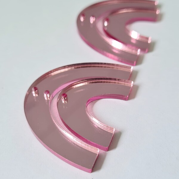 12 pcs 45mm Laser Cut PINK MIRROR Double Rainbow Dangles