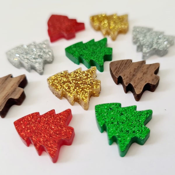 10 pcs 16mm Laser Cut TRADITIONAL Acrylic/Wood Christmas TREE PACK