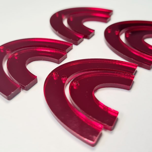 12 pcs 45mm Laser Cut RED MIRROR Double Rainbow Dangles