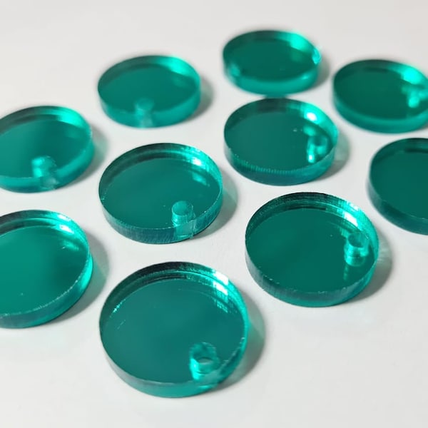 20 pcs 14mm Laser Cut Green Mirrored Acrylic Circles with or without 2mm hole