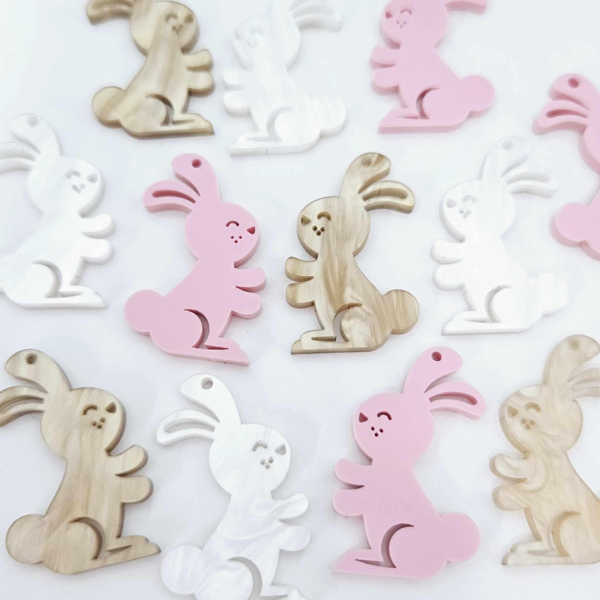 6 pcs 35mm Laser PASTEL/PEARL Acrylic BUNNIES, Mixed Pack