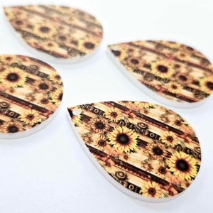 6pcs 40mm Laser Cut COUNTRY SUNFLOWER Acrylic TEARDROPS