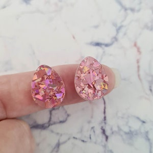 10 pcs 16mm Laser Cut Holographic ROSE GOLD Glitter Acrylic EGGS