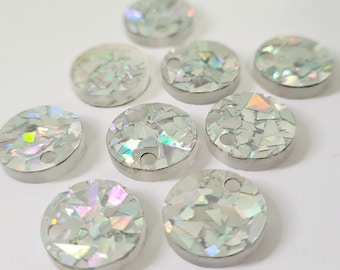 20 pcs 14mm Laser Cut CHUNKY HOLOGRAPHIC SILVER Glitter Acrylic Circles with or without 2mm hole