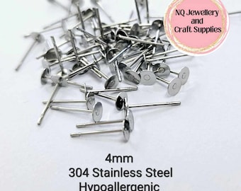 4mm/6mm/8mm/10mm - EARRING STUDS POSTS - 304 Stainless Steel - Hypoallergenic, with Backs included