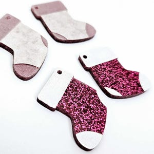 6 pcs 30mm Laser Cut HOT PINK Glitter Acrylic STOCKING Dangle Earring Blanks