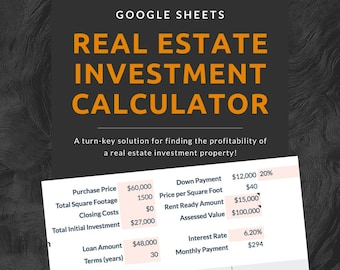 Real Estate Investment Profitability Calculator (Instant Download - Editable Google Sheets)
